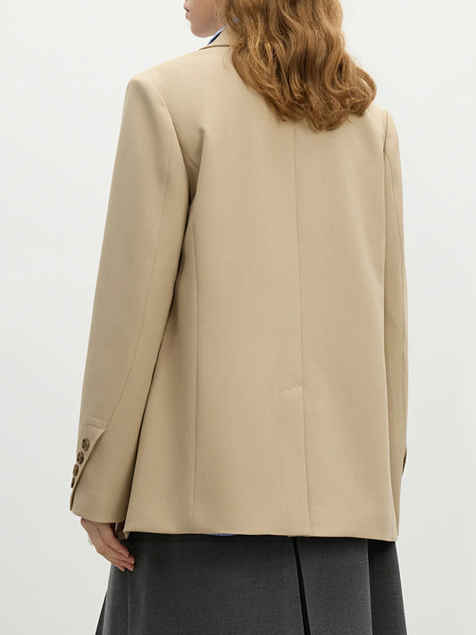Khaki Blazer 2025 Spring New Office Lady Black Simple Loose Front Shoulder Blazer Coats Button Design Women Coat