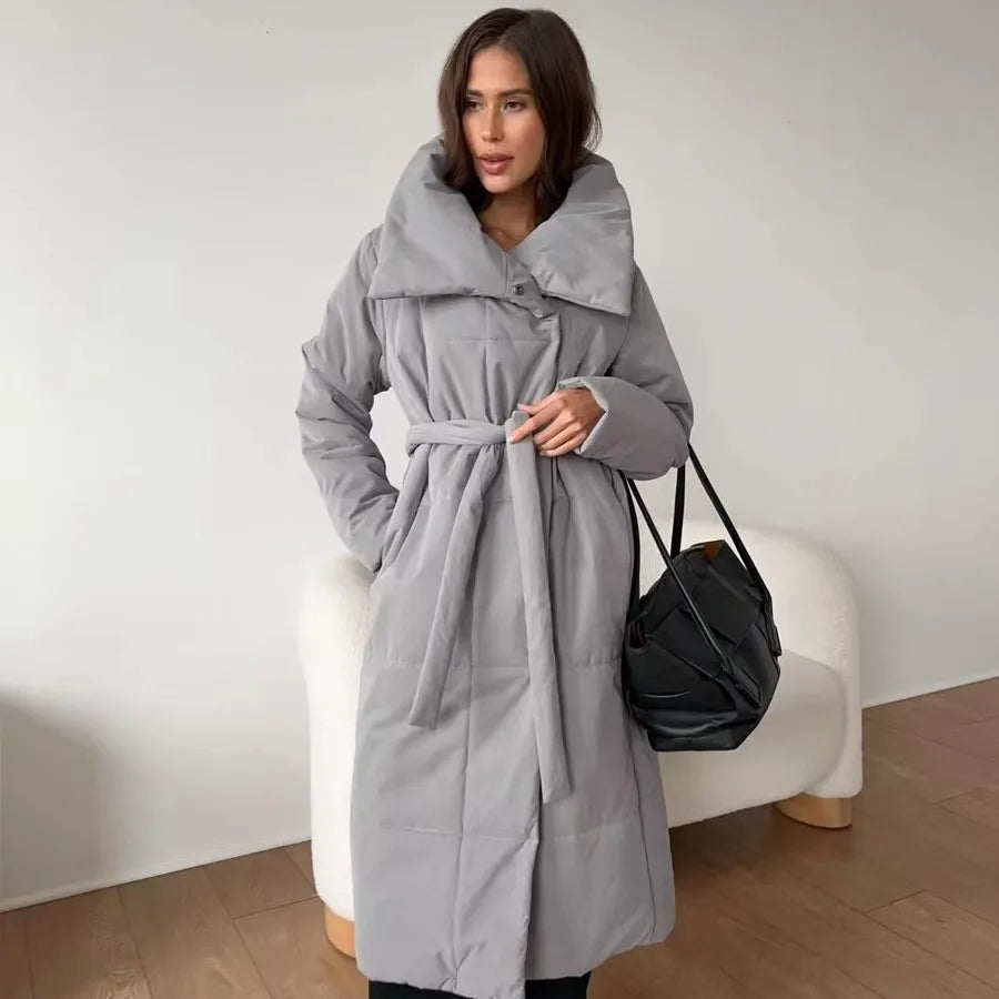 Warm Long Cotton Jaet Stand Collar Loose Fit Women's Autumn Winter Coat Thiened Long Sve  Color Commute Sle