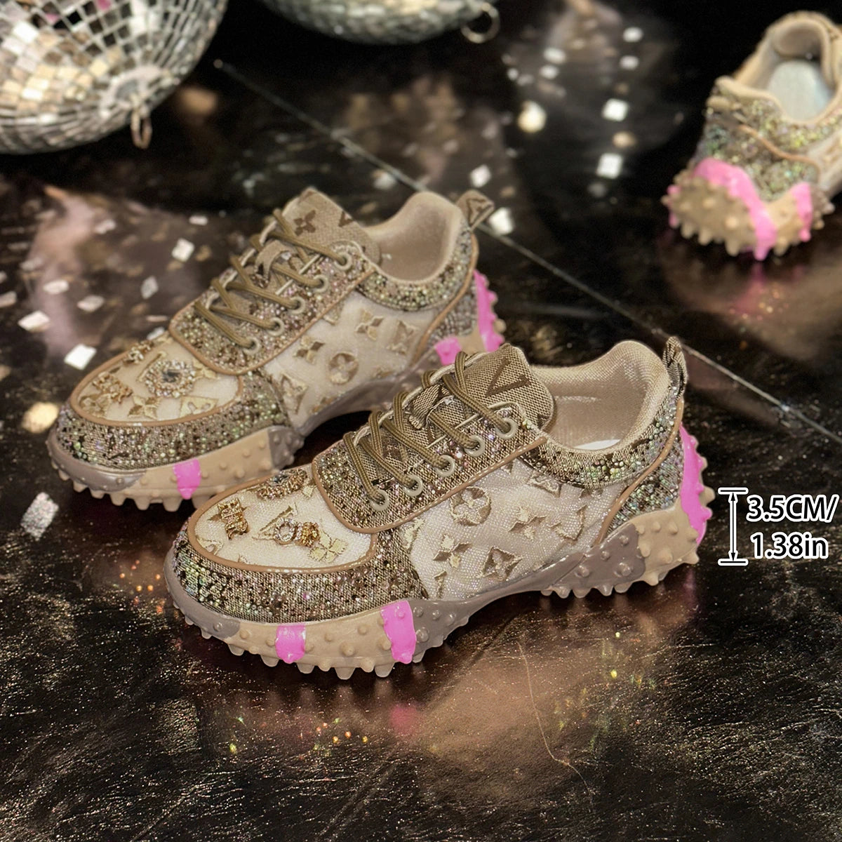 Luxury Designer Women’s Sneakers – Rhinestone Platform Sports Shoes