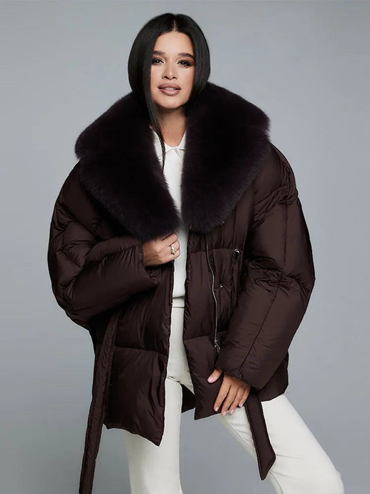 Fur Padding Women's Jacket Fashion Lace Up Long Sleeve Loose Female Coats Winter Street Chic Thicken Lady Loose Outwears