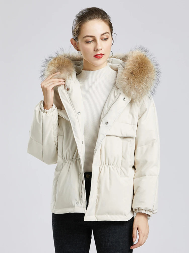 Winter Large Real Raccoon Fur Hooded Short Jacket – Women