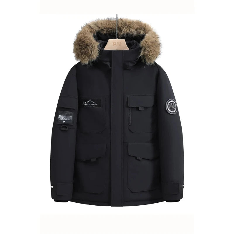 New Winter Men’s Hooded Down Jacket with Fur Collar