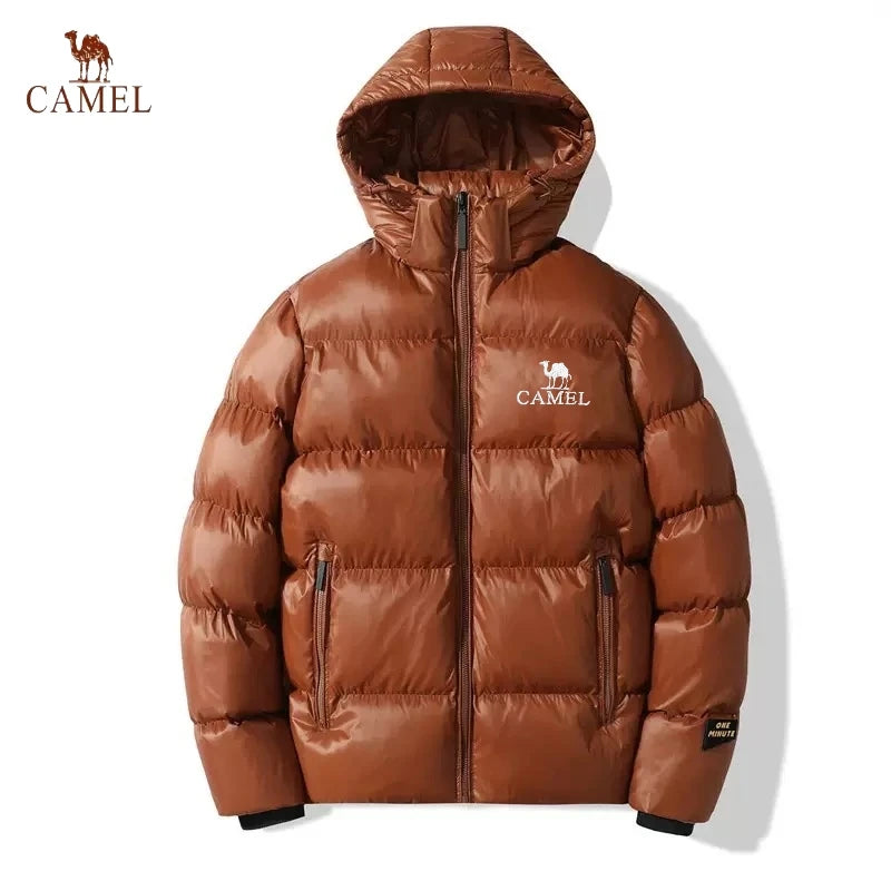 CAMEL autumn and winter men's hooded goose down jacket luxurious, fashionable, casual outdoor waterproof and warm down jacket