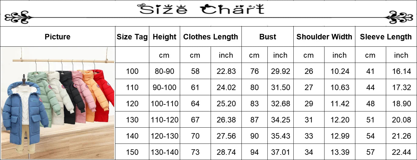 Children Down Cotton Winter Jacket Baby Boys Girls Korean Version Style Medium And Long Size Hooded Coat Baby Outerwear