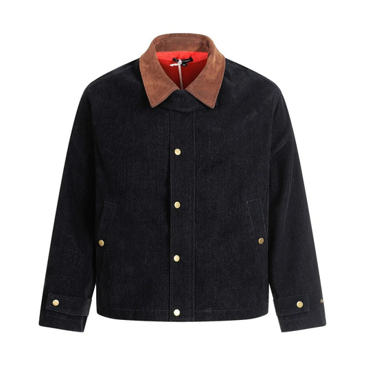 Spliced Cargo Denim Jacket Mens Retro Casual Autumn Lapel Single Breasted Long Sleeve Jeans Jacket Man Outerwear