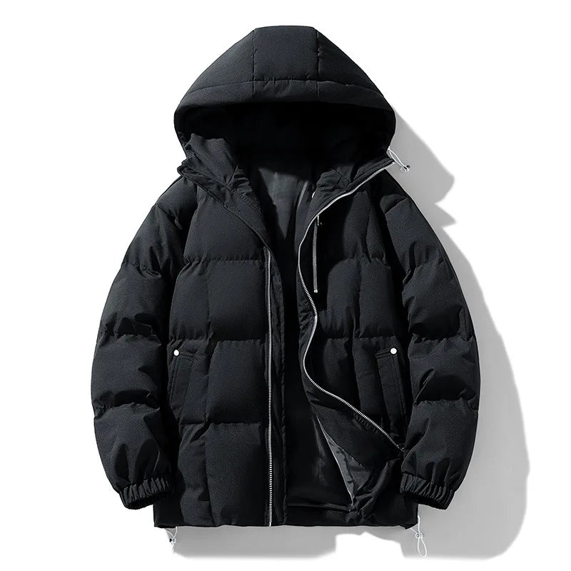 Casual Unisex Hooded Lined Cotton Jacket Outdoor Waterproof Bread Coat for Winter Long Zipper Coat