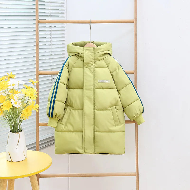 Boys Girls Cotton-Padded Coats Kids Long Down Autumn Winter Teen Cotton Clothes Outerwear Big Children Thicken Warm Jacket