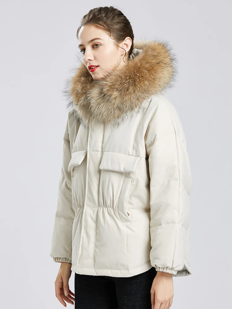 Winter Large Real Raccoon Fur Hooded Short Jacket – Women