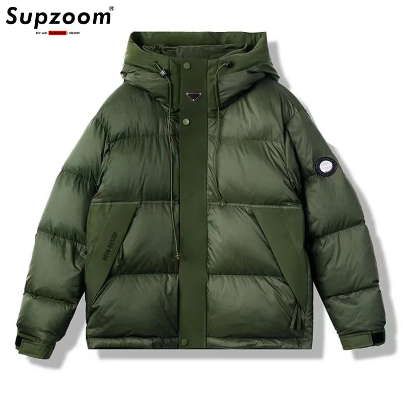 Splice Thickened Winter Triangle Marker Hooded Warm Casual Winter Down Jackets Men