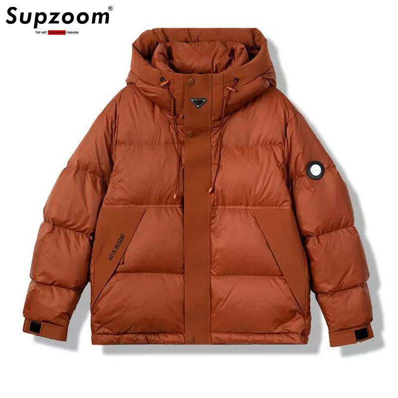 Splice Thickened Winter Triangle Marker Hooded Warm Casual Winter Down Jackets Men