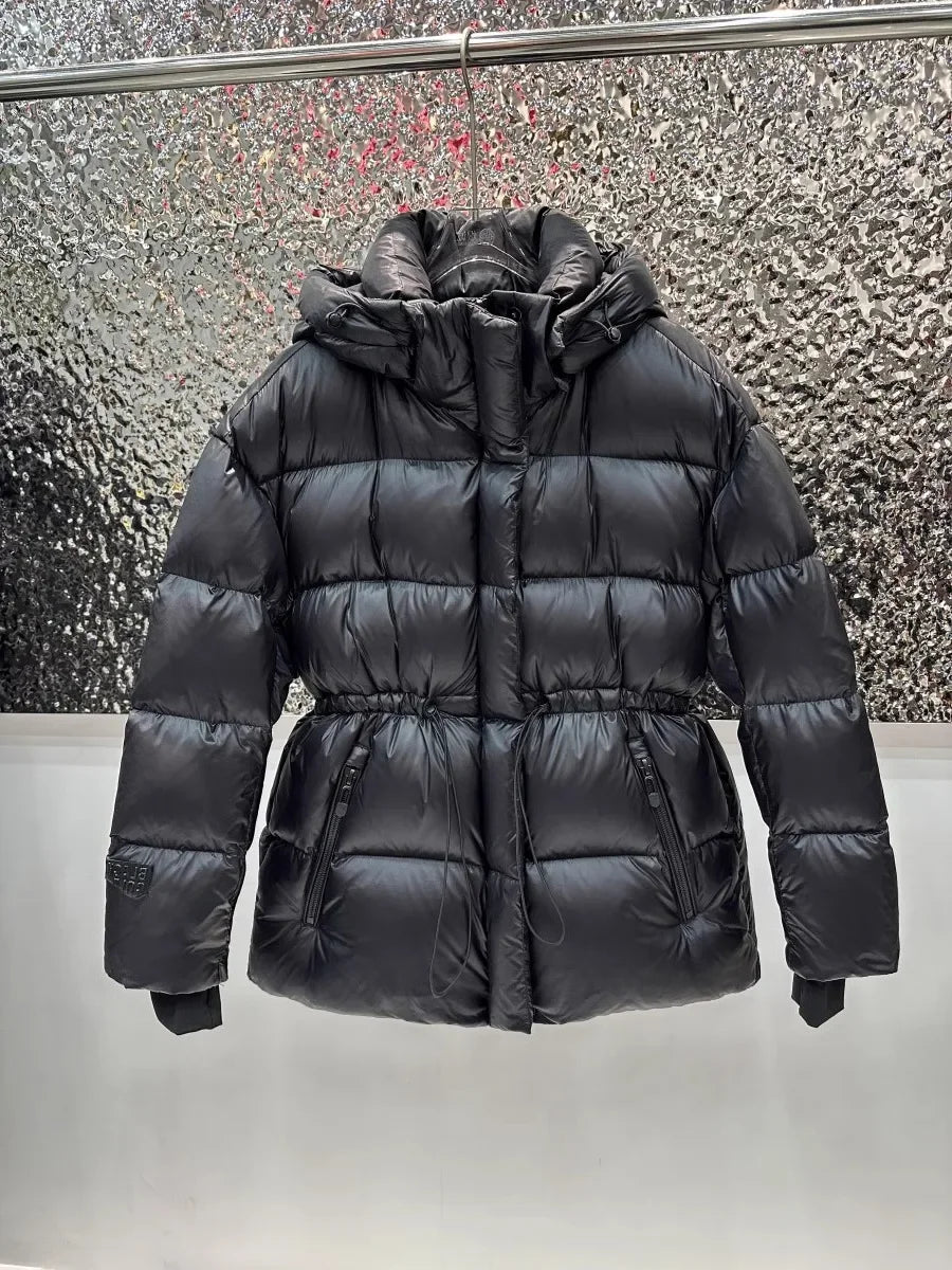 CXFS 2025 New Winter High Waisted 90% White Duck Down Coat Women Hooded Loose Thickened Warm Black Extreme Cold Puffer Jacket