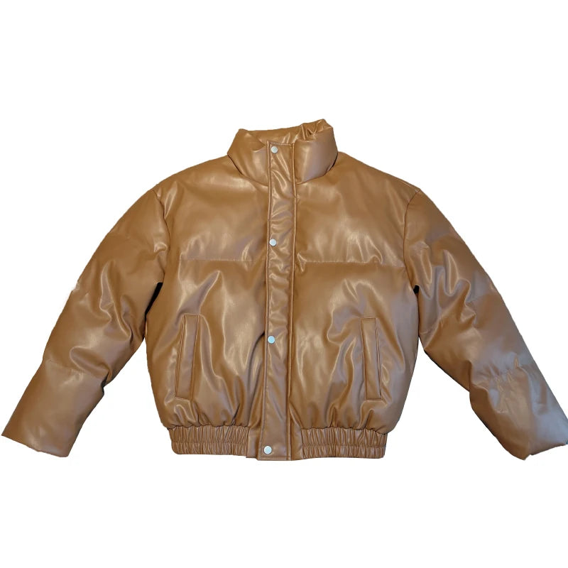 High-End Leather Bread Clothes Cotton-Padded Men’s Stand Collar Jacket