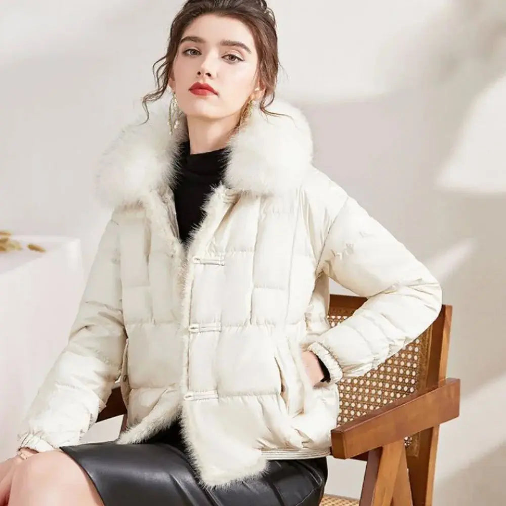 Winter Lightweight Fur Collar Short Down Jacket – Women