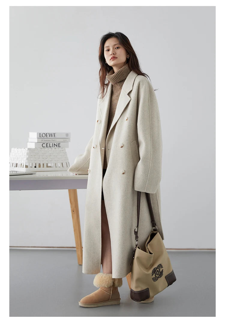 CHIC VEN Women Long Double-sided Woolen Coats Retro Loose Female Overcoat Double Breasted Ladies Windbreak Autumn Winter 2025