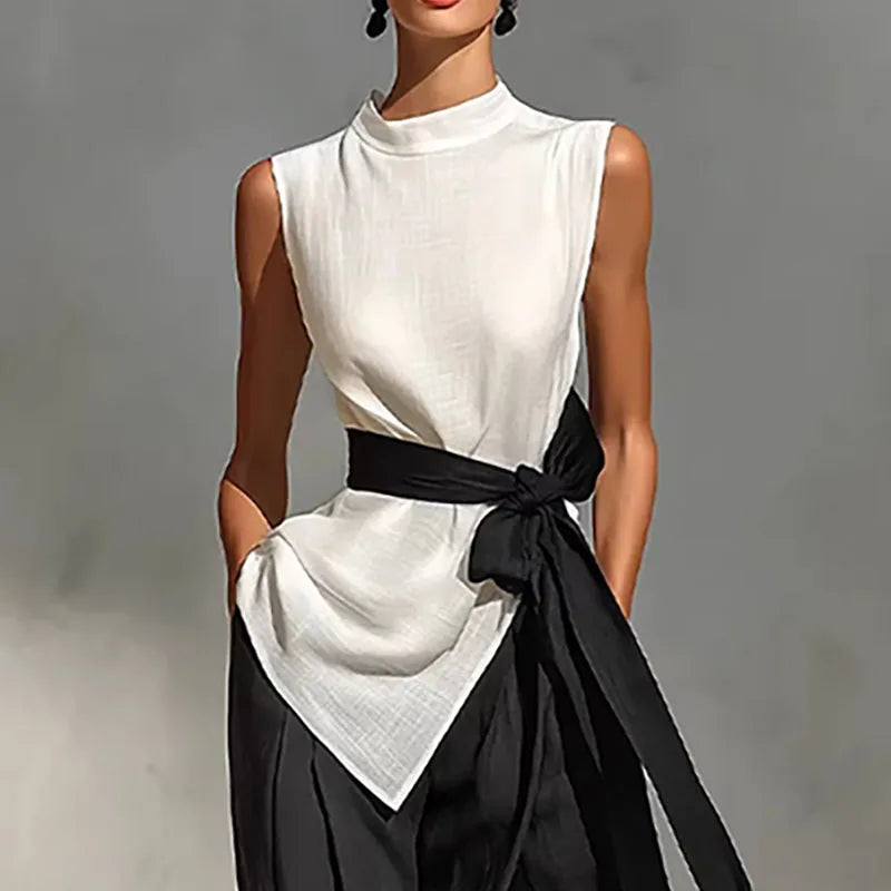 Elegant Contrast Bowknot 2-Piece Set