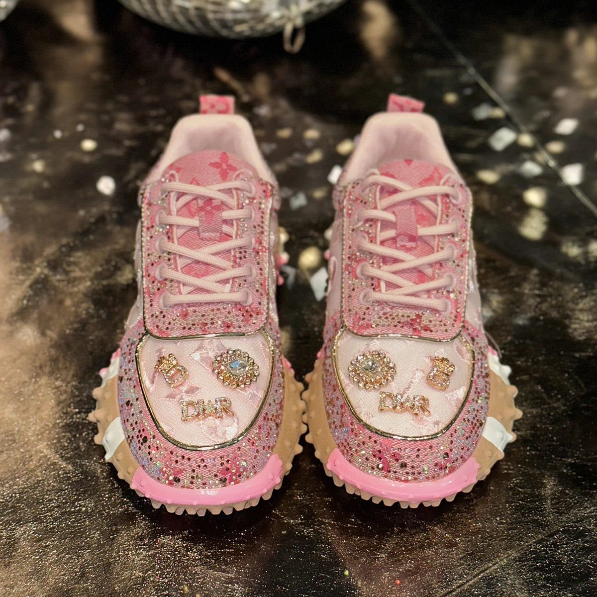 Luxury Designer Women’s Sneakers – Rhinestone Platform Sports Shoes