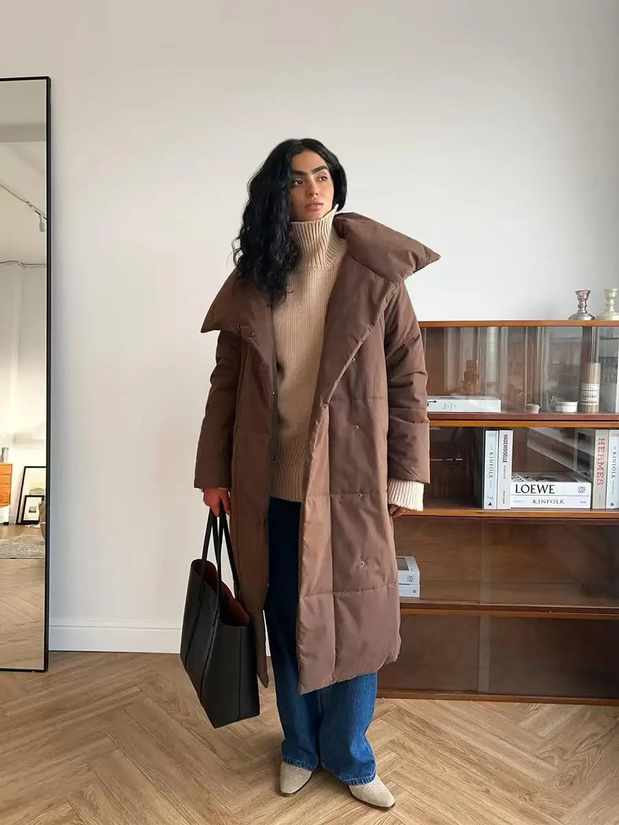 Warm Long Cotton Jaet Stand Collar Loose Fit Women's Autumn Winter Coat Thiened Long Sve  Color Commute Sle