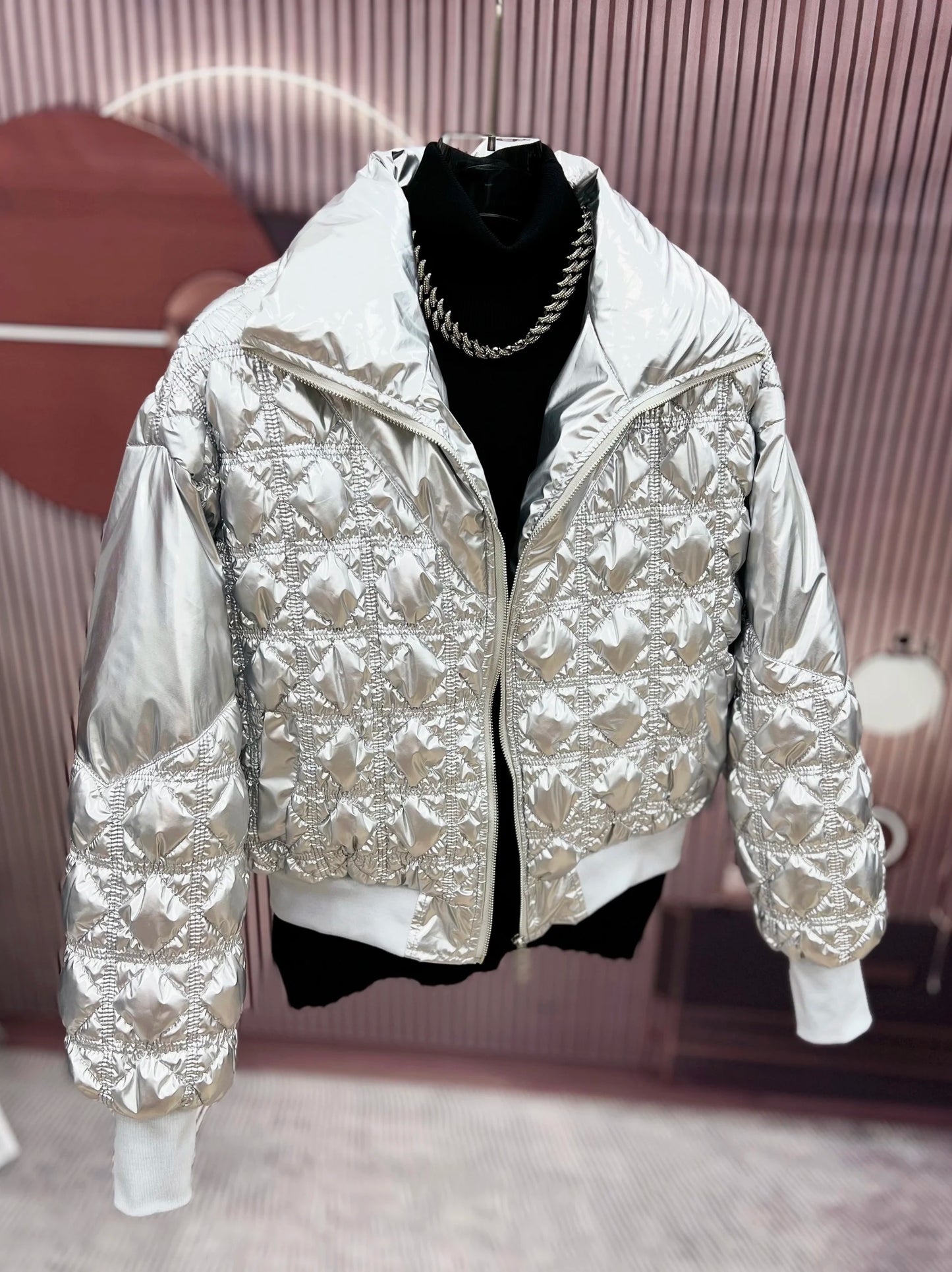 Solid Color Glossy Down Jacket for Men – Retro Rhombus Design, Thickened Winter Coat