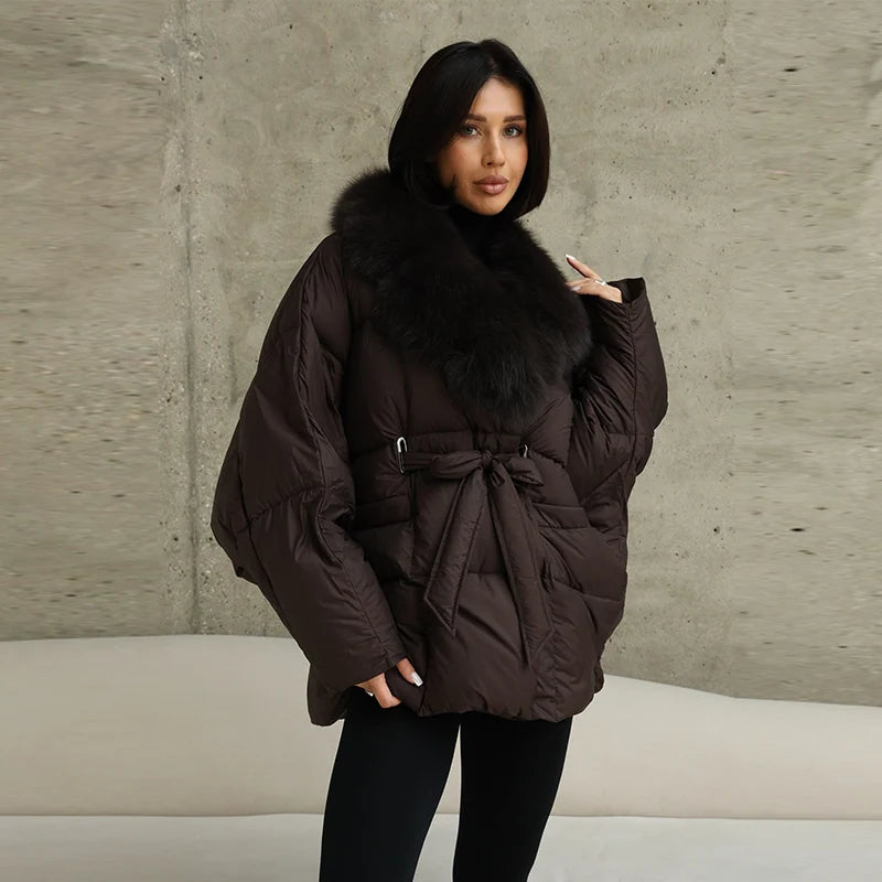 Fur Padding Women's Jacket Fashion Lace Up Long Sleeve Loose Female Coats Winter Street Chic Thicken Lady Loose Outwears