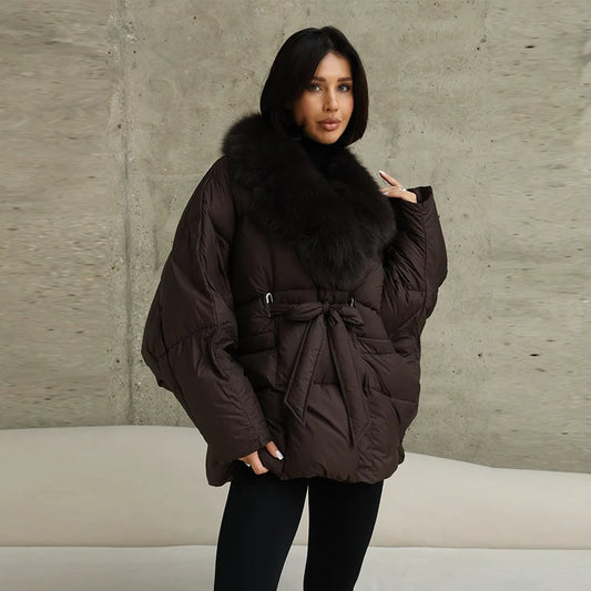 Fur Padding Women's Jacket Fashion Lace Up Long Sleeve Loose Female Coats Winter Street Chic Thicken Lady Loose Outwears