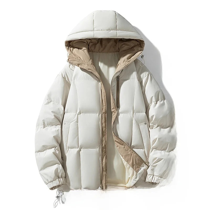 Casual Unisex Hooded Lined Cotton Jacket Outdoor Waterproof Bread Coat for Winter Long Zipper Coat