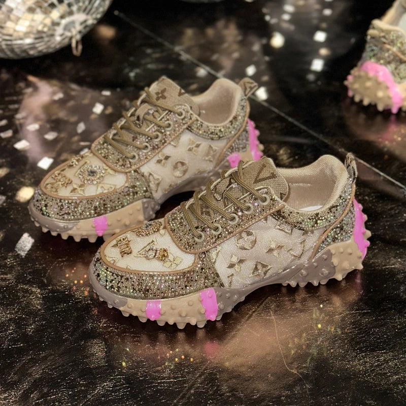 Luxury Designer Women’s Sneakers – Rhinestone Platform Sports Shoes