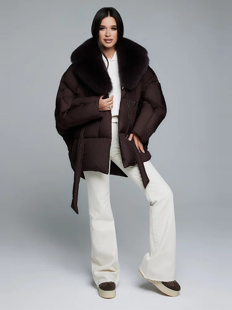 Fur Padding Women's Jacket Fashion Lace Up Long Sleeve Loose Female Coats Winter Street Chic Thicken Lady Loose Outwears