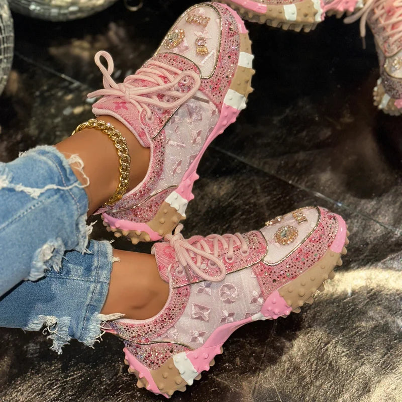Luxury Designer Women’s Sneakers – Rhinestone Platform Sports Shoes
