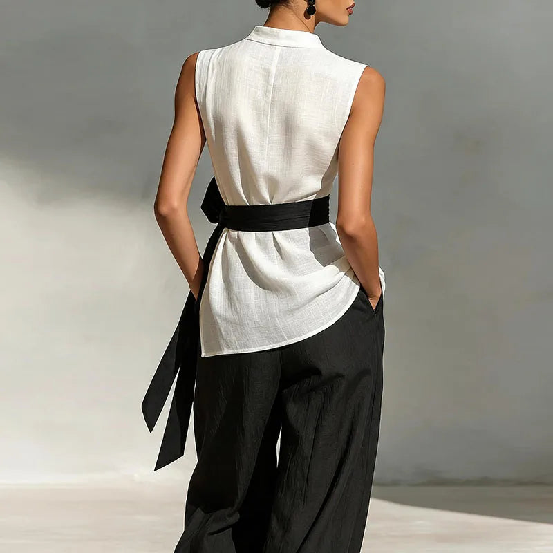 Elegant Contrast Bowknot 2-Piece Set