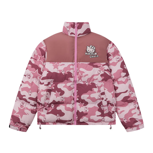 Hello Kitty Winter Women Camouflage Down Jacket Thicken Coat Sanrio Anime Kawaii Warm Cotton Clothes Tops Girl Student Loose