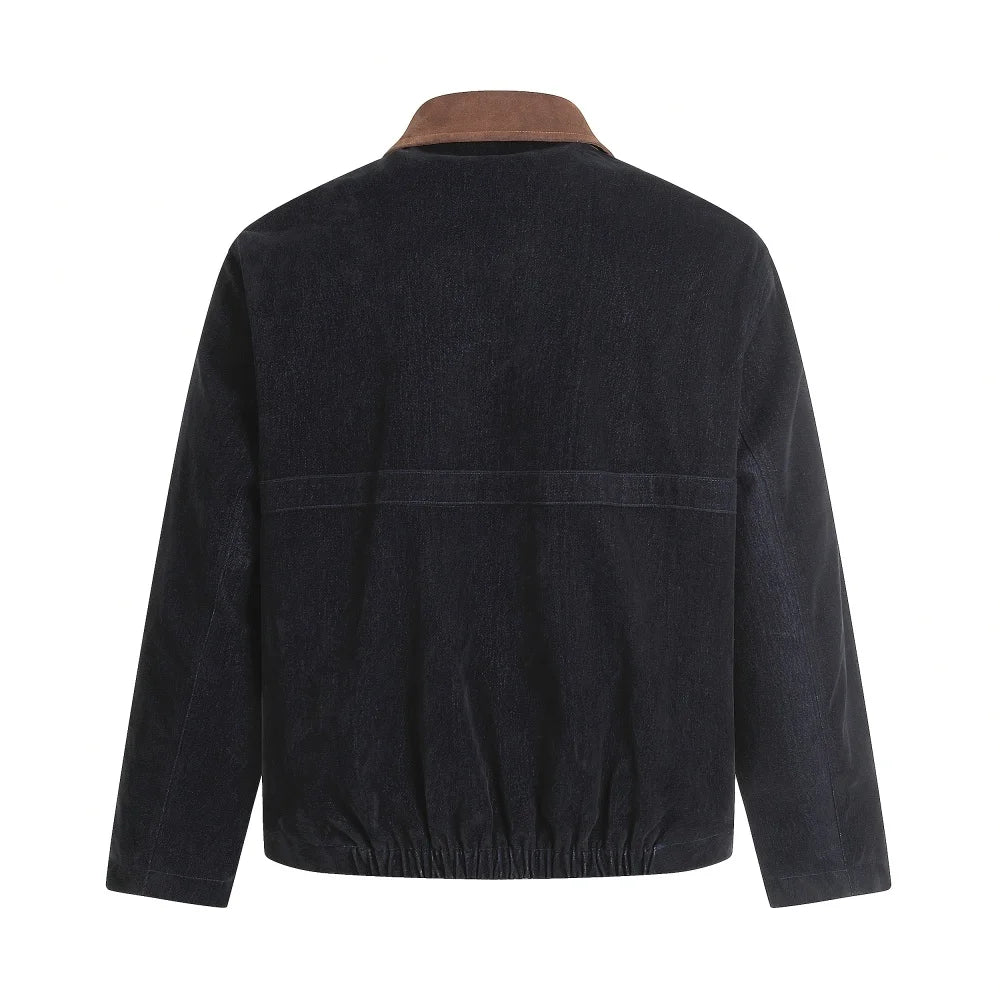 Spliced Cargo Denim Jacket Mens Retro Casual Autumn Lapel Single Breasted Long Sleeve Jeans Jacket Man Outerwear