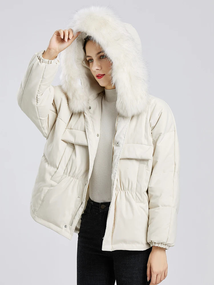 Winter Large Real Raccoon Fur Hooded Short Jacket – Women