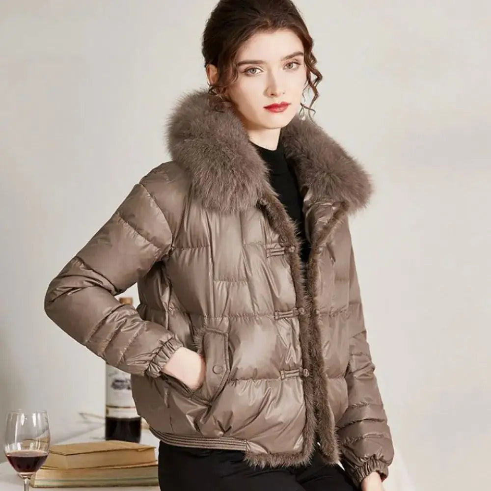 Winter Lightweight Fur Collar Short Down Jacket – Women