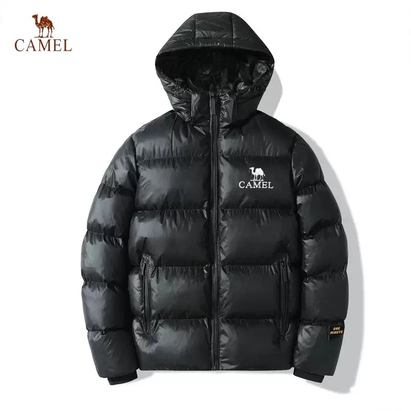 CAMEL autumn and winter men's hooded goose down jacket luxurious, fashionable, casual outdoor waterproof and warm down jacket