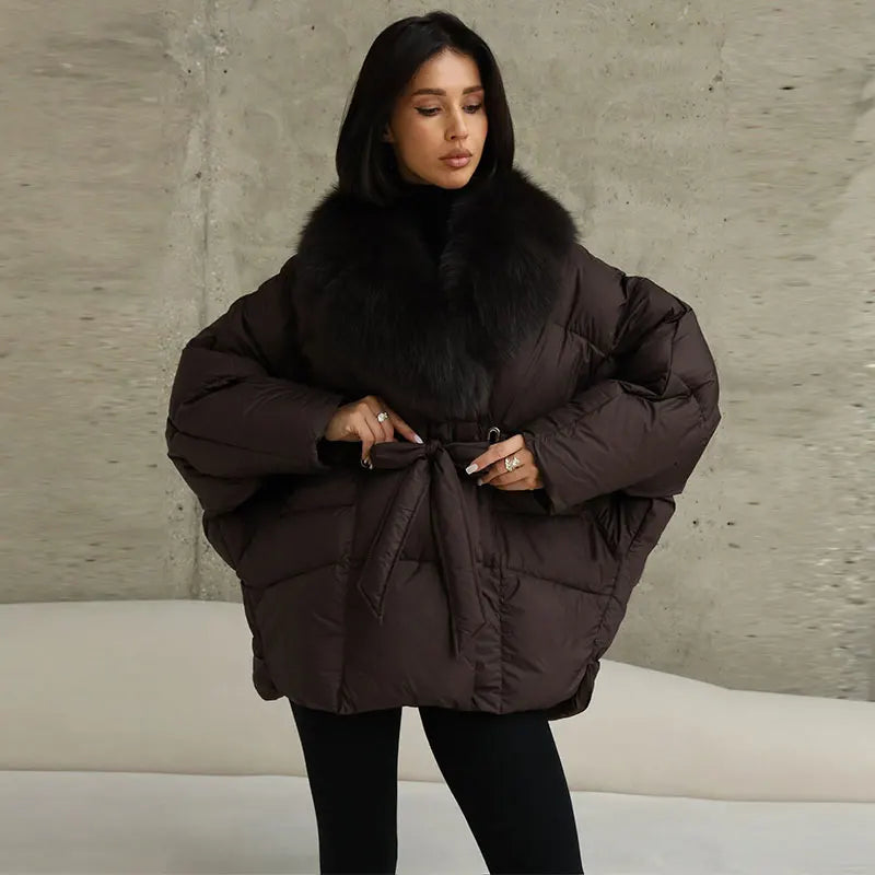 Fur Padding Women's Jacket Fashion Lace Up Long Sleeve Loose Female Coats Winter Street Chic Thicken Lady Loose Outwears