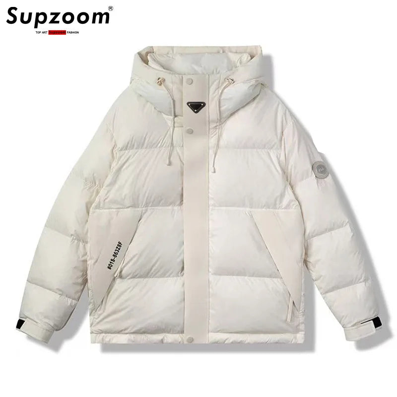 Splice Thickened Winter Triangle Marker Hooded Warm Casual Winter Down Jackets Men