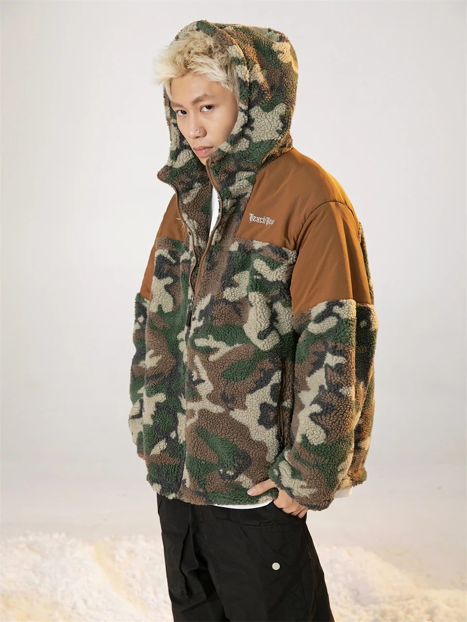 Hooded Plush Down Unisex Jacket Camouflage Hoodie Winter Faux Fur Coat Luxury Trench Coats Winter Short Parkas