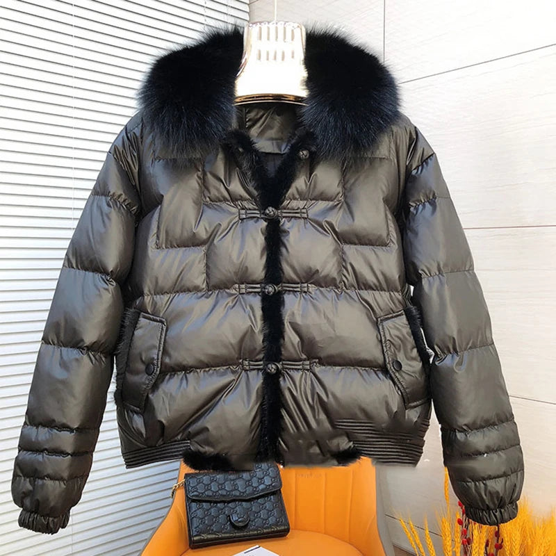 Winter Lightweight Fur Collar Short Down Jacket – Women