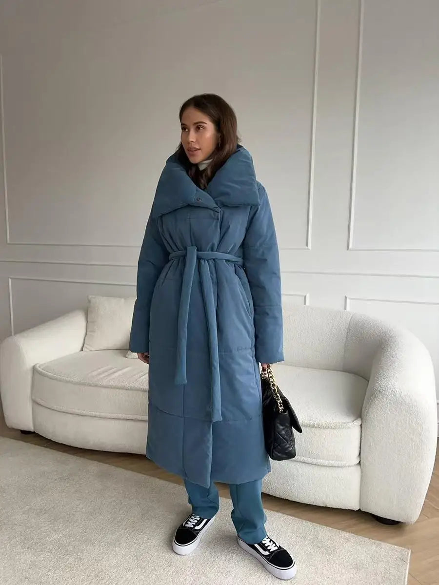 Warm Long Cotton Jaet Stand Collar Loose Fit Women's Autumn Winter Coat Thiened Long Sve  Color Commute Sle
