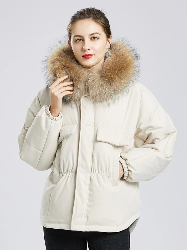 Winter Large Real Raccoon Fur Hooded Short Jacket – Women