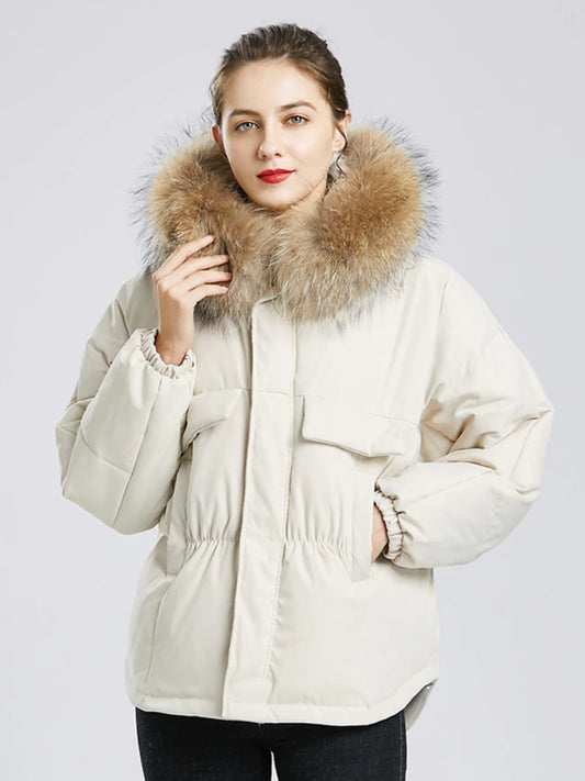Winter Large Real Raccoon Fur Hooded Short Jacket – Women