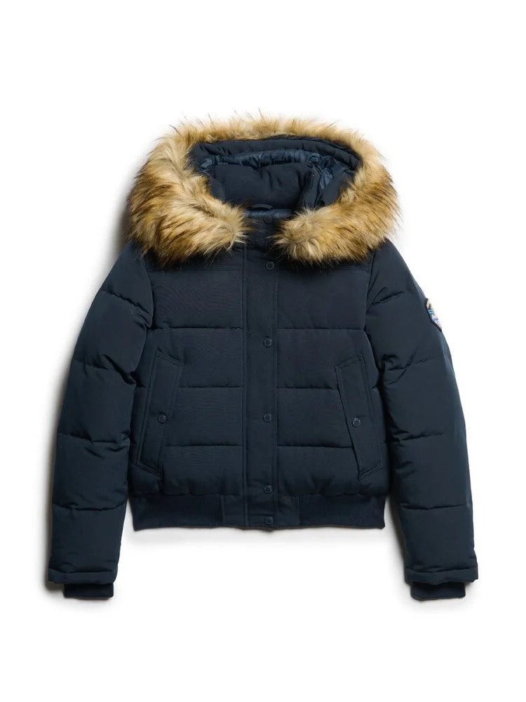 Women’s Cropped Puffer Jacket with Faux Fur Hood