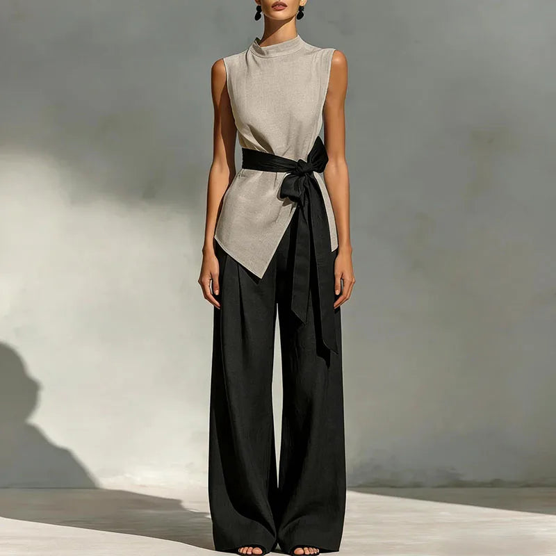 Elegant Contrast Bowknot 2-Piece Set