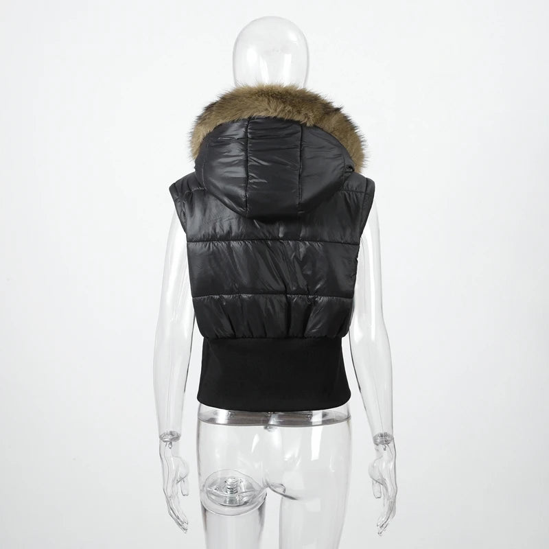 Short Down Women's Jacket Faux Fur Collar Hat Detachable Sleeves Coat Slim Warm Outwears 2025 Winter Thicken Coats