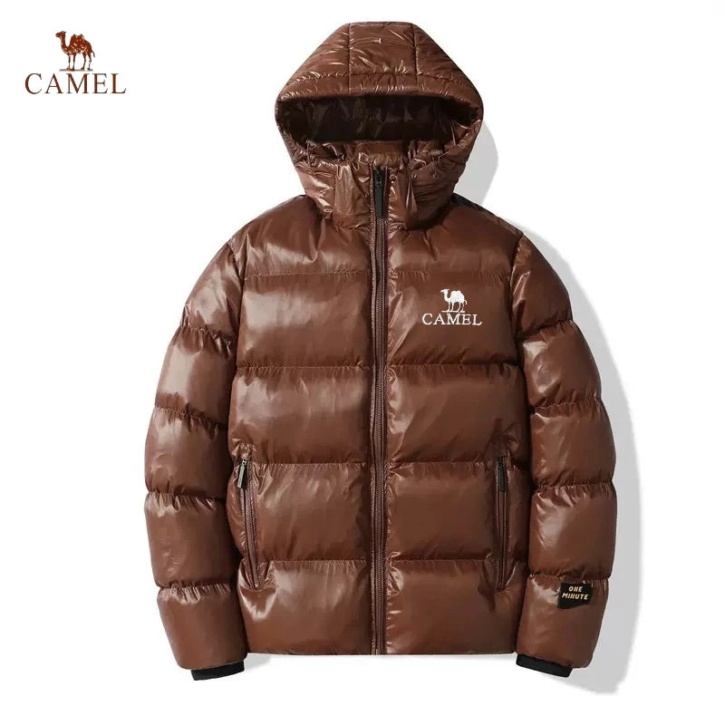 CAMEL autumn and winter men's hooded goose down jacket luxurious, fashionable, casual outdoor waterproof and warm down jacket