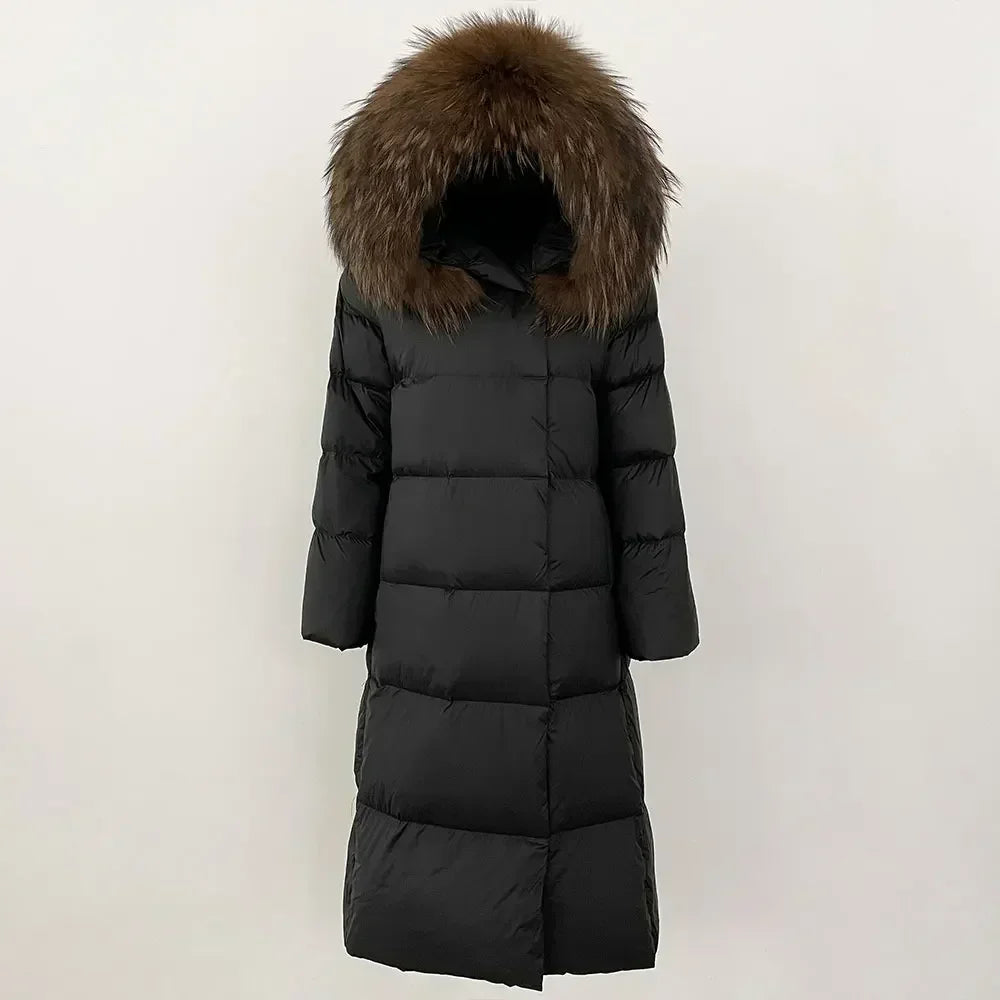 Winter Women Coat – Real Natural Fox Fur Collar Long Jacket