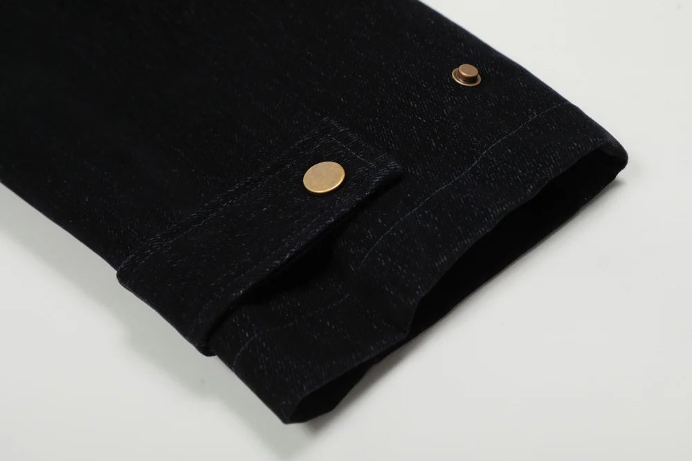 Spliced Cargo Denim Jacket Mens Retro Casual Autumn Lapel Single Breasted Long Sleeve Jeans Jacket Man Outerwear