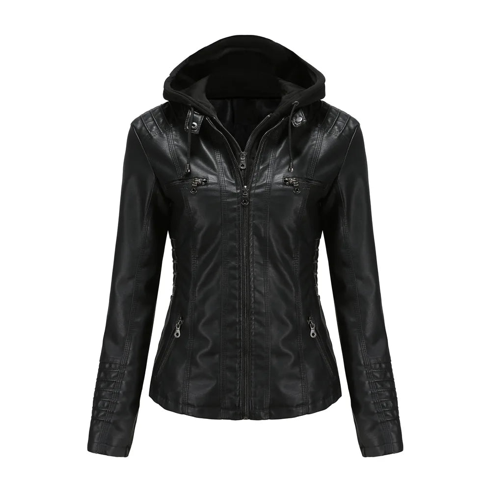 New Women Autumn Faux Leather Jackets Coats, Women Black PU Motorcycle Leather Clothes for Women Jacket Coat XS-7XL