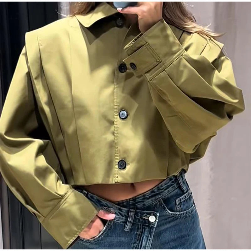 Street Women's Short Trench Coats Loose Lapel Single Breasted Long Sleeve Pleated Female Coat 2025 Spring Autumn Lady Outwear