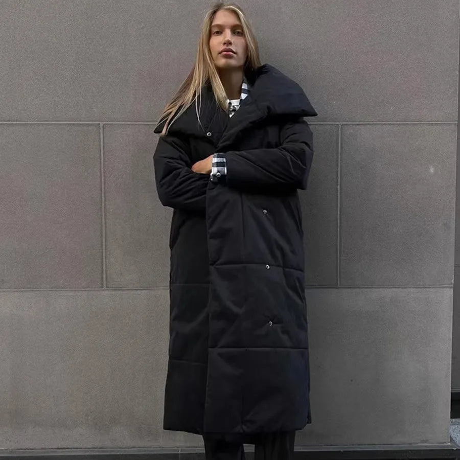 Warm Long Cotton Jaet Stand Collar Loose Fit Women's Autumn Winter Coat Thiened Long Sve  Color Commute Sle